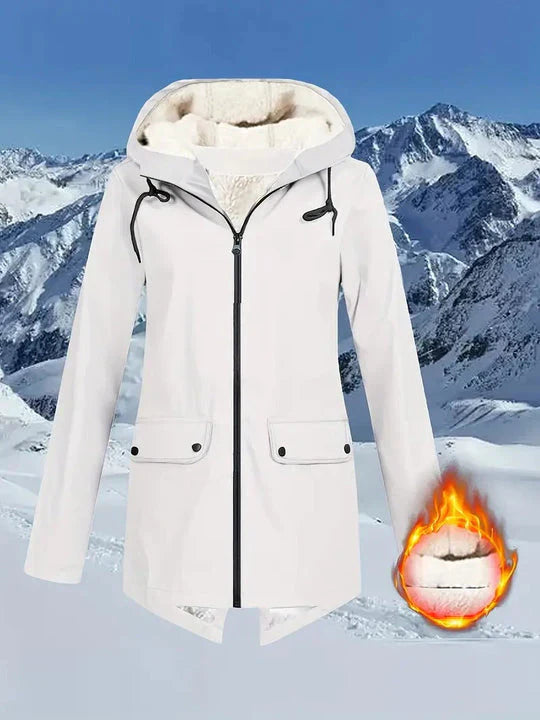 Waterproof hooded jacket with fleece insulation, warm cozy cut for outdoor winter adventures