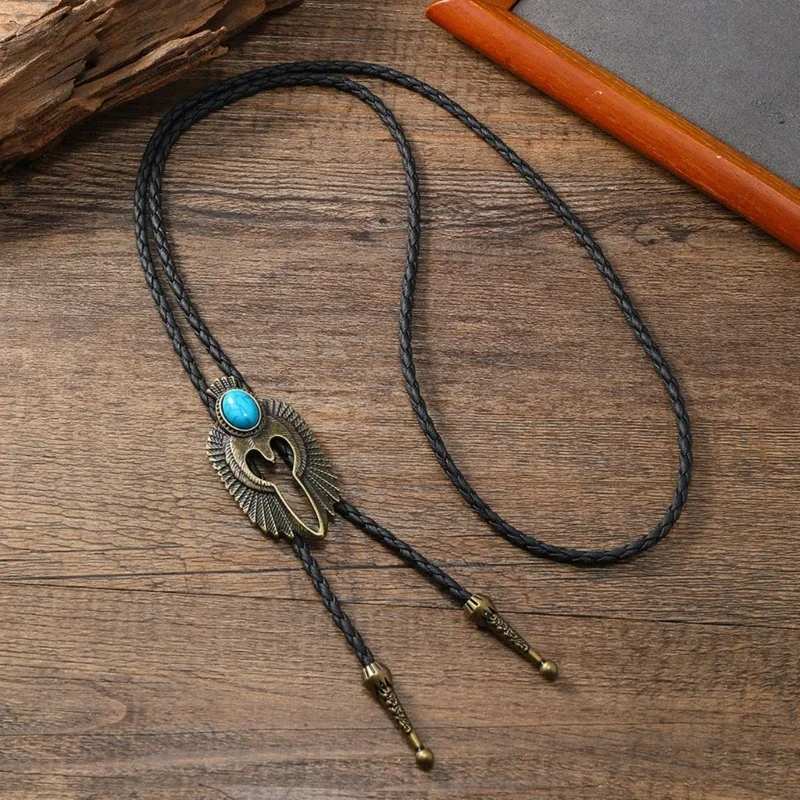 Renegade tribal bolo tie turquoise stone silver metal leather western accessory bold Native American design