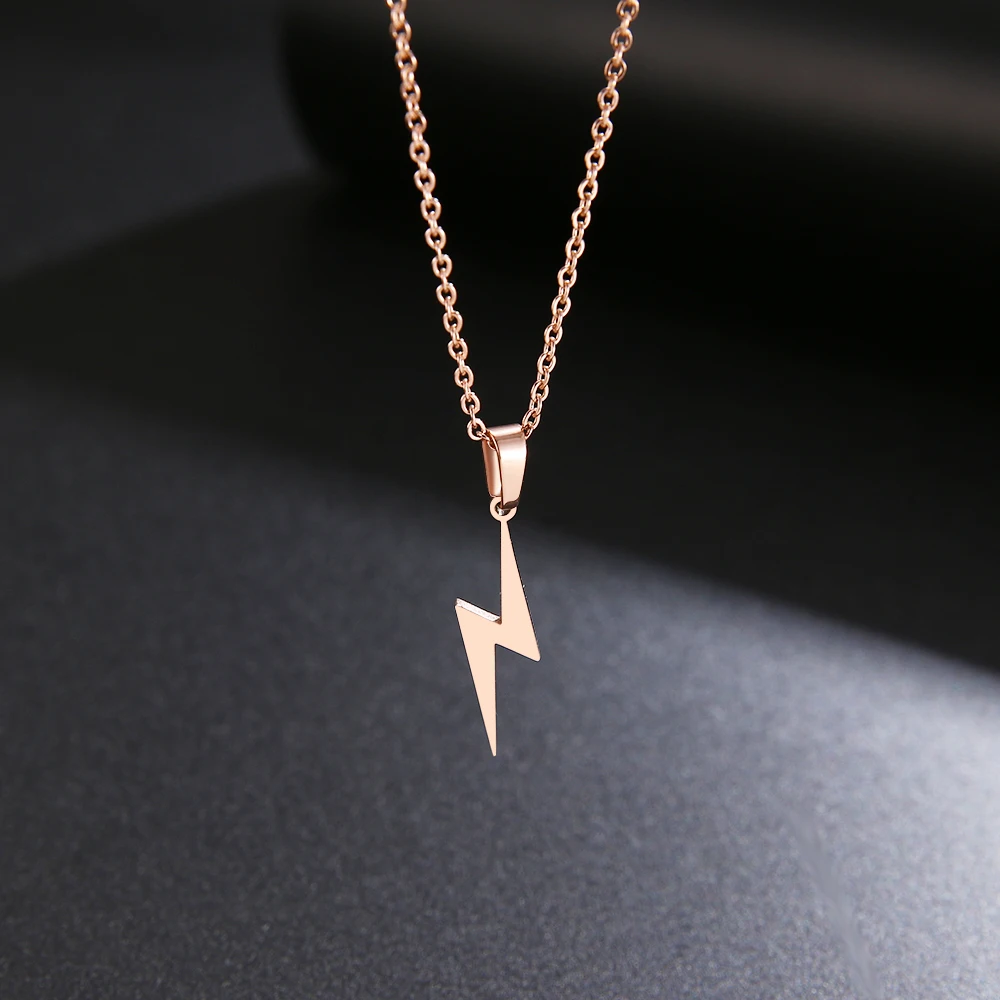 Polished stainless steel lightning bolt pendant necklace, minimalist bold design for everyday wear