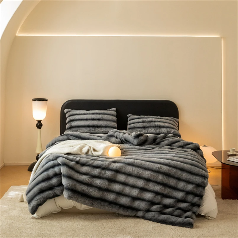 Bellagio faux rabbit fur throw blanket ultra-soft plush neutral tone luxurious sofa bedroom decor