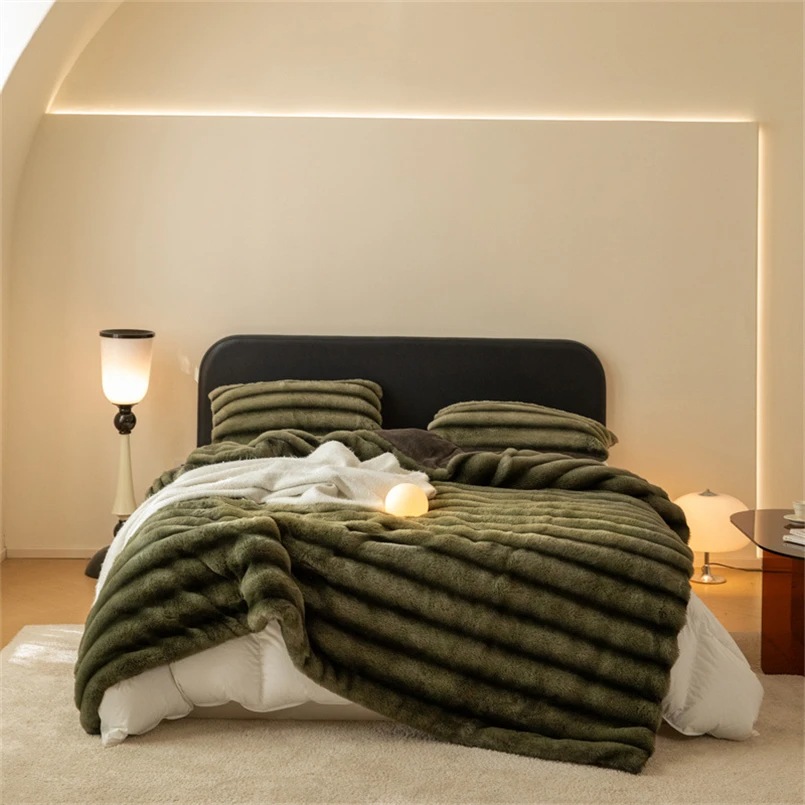Bellagio faux rabbit fur throw blanket ultra-soft plush ivory white sofa bedroom home decor
