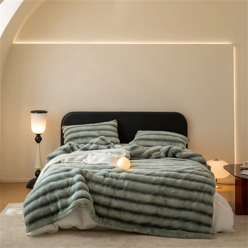 Bellagio faux rabbit fur throw blanket ultra-soft plush ivory white luxury home decor sofa bedroom