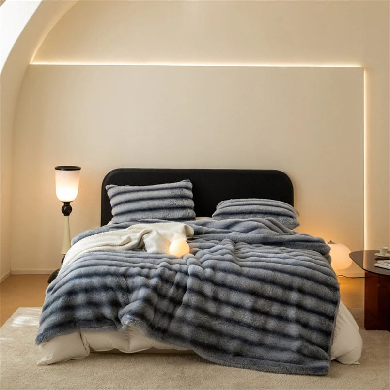 Bellagio faux rabbit fur throw blanket ultra-soft plush ivory white sofa bedroom home decor
