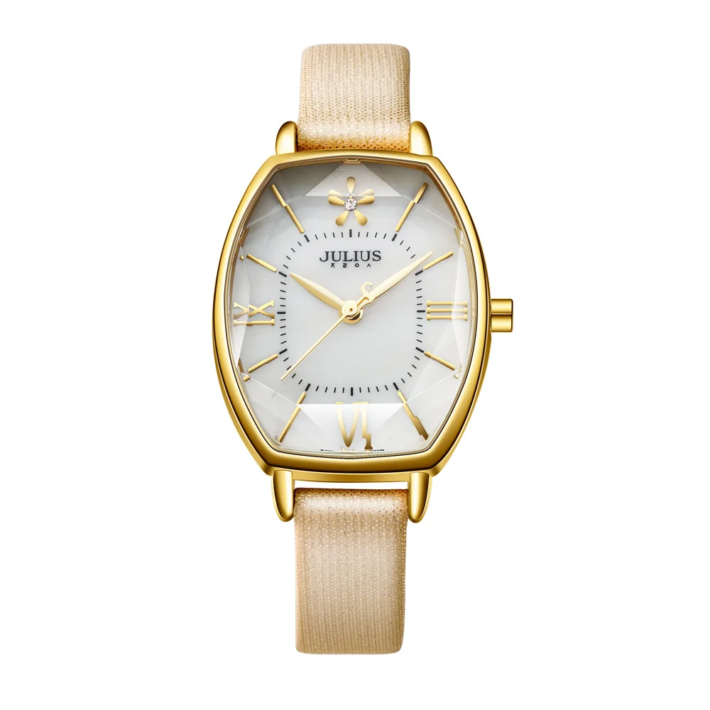 Women's luxury pearl dial watch with diamond-cut glass face, moonlit shimmer, day-to-evening elegance