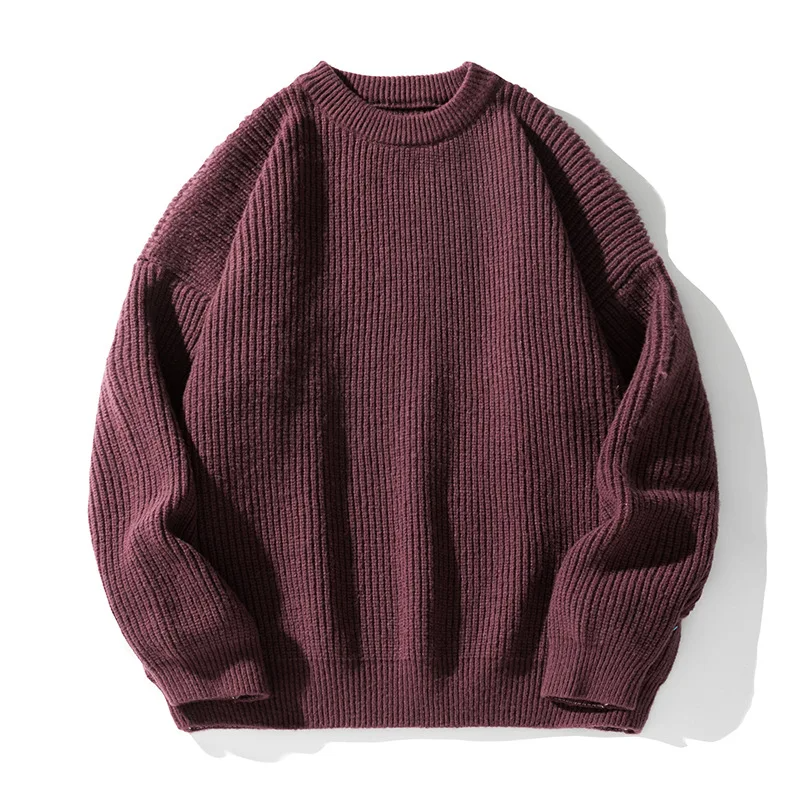 Oversized ribbed knit pullover wool blend unisex sweater with dropped shoulders in neutral tone