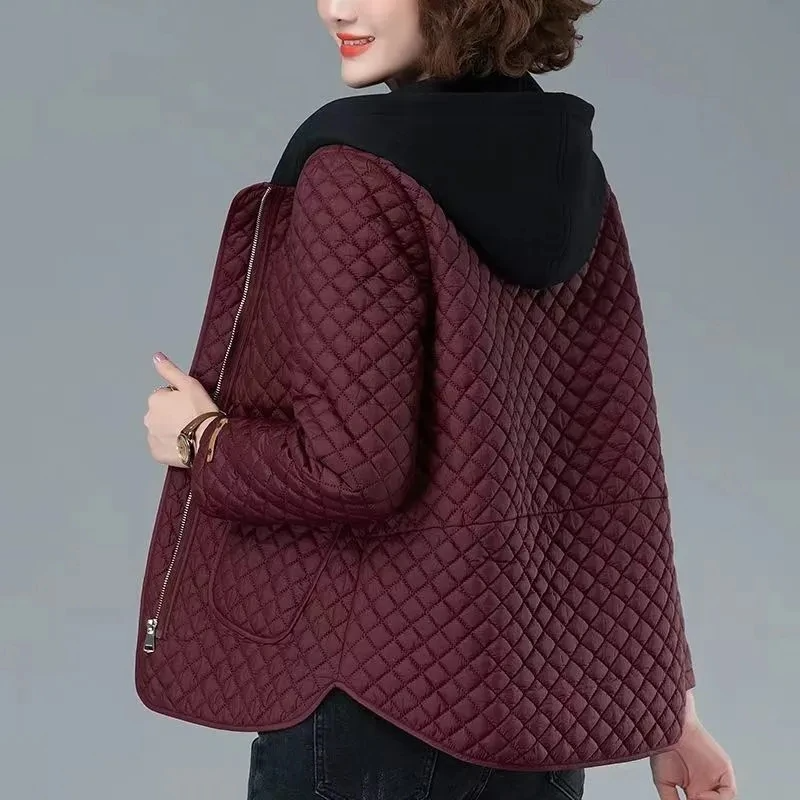 Women's diamond-quilted coat lightweight cotton padding asymmetrical hem transitional fashion
