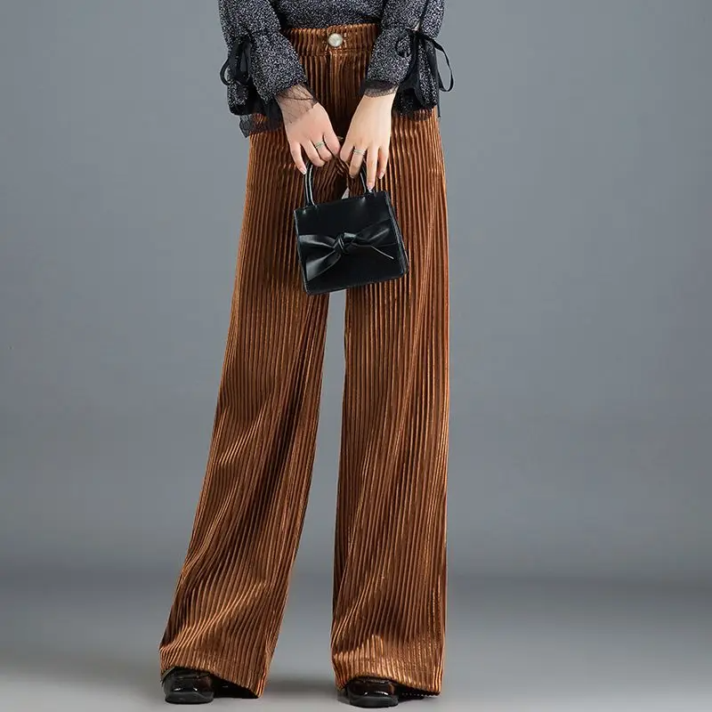 Valentina high-waisted wide-leg corduroy trousers tailored silhouette pleated texture women