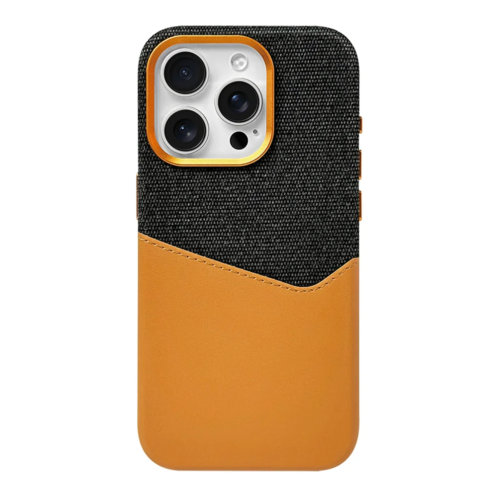 Vault MagSafe leather iPhone case color-blocked two-tone design with built-in cardholder slot