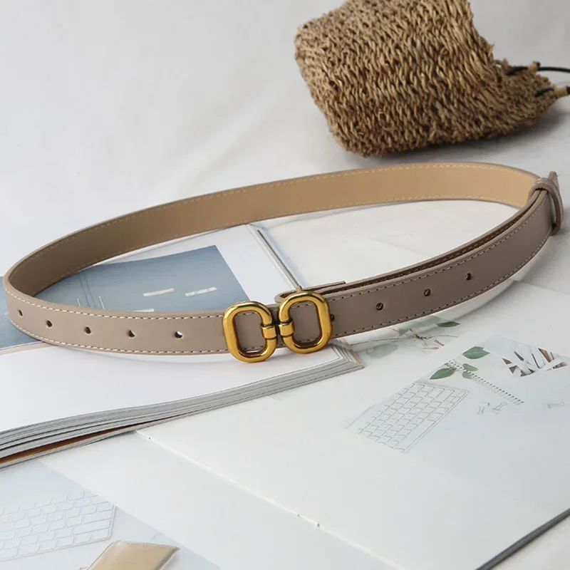 Unisex vegan leather belt with double brass buckle minimalist adjustable luxury design