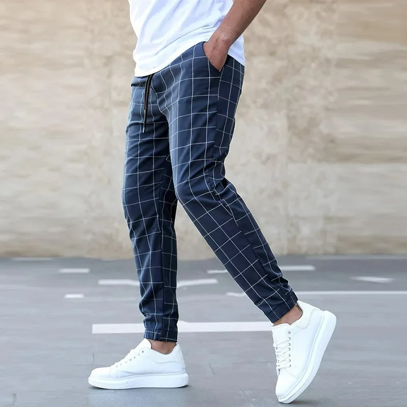 Men's checkered joggers tapered fit soft cotton blend polished casual style crisp pattern