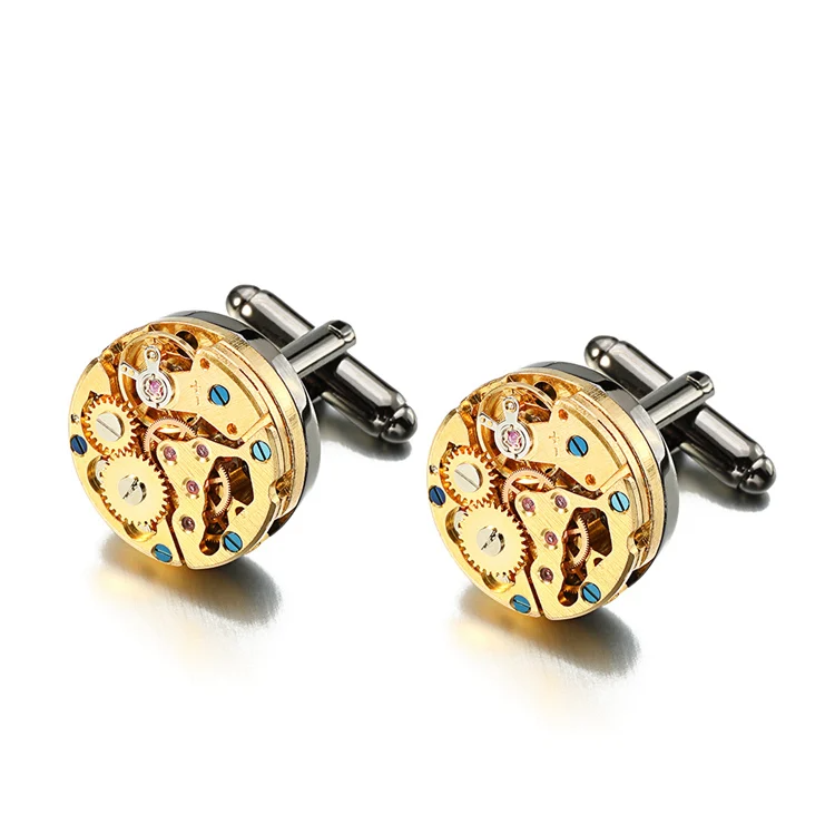 Tourbillon mechanical gear cufflinks polished stainless steel tarnish-resistant executive formal accessory