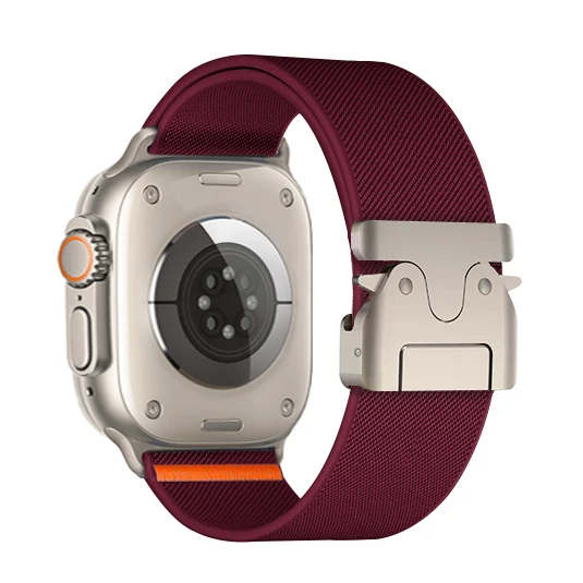 Vantage Apple Watch nylon strap with stainless steel parachute buckle, breathable woven design for athletes