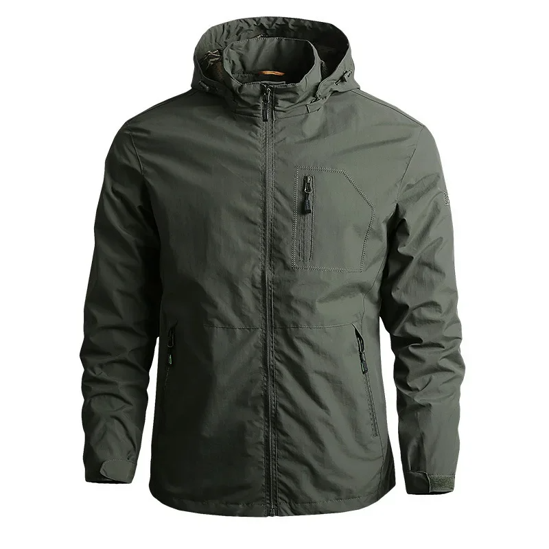 Lightweight packable waterproof windbreaker with adjustable hood streamlined silhouette for outdoor everyday wear