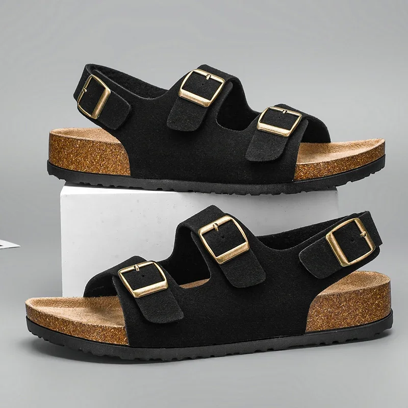 Oasis adjustable matte-brushed buckle sandals with contoured arch support for poolside comfort