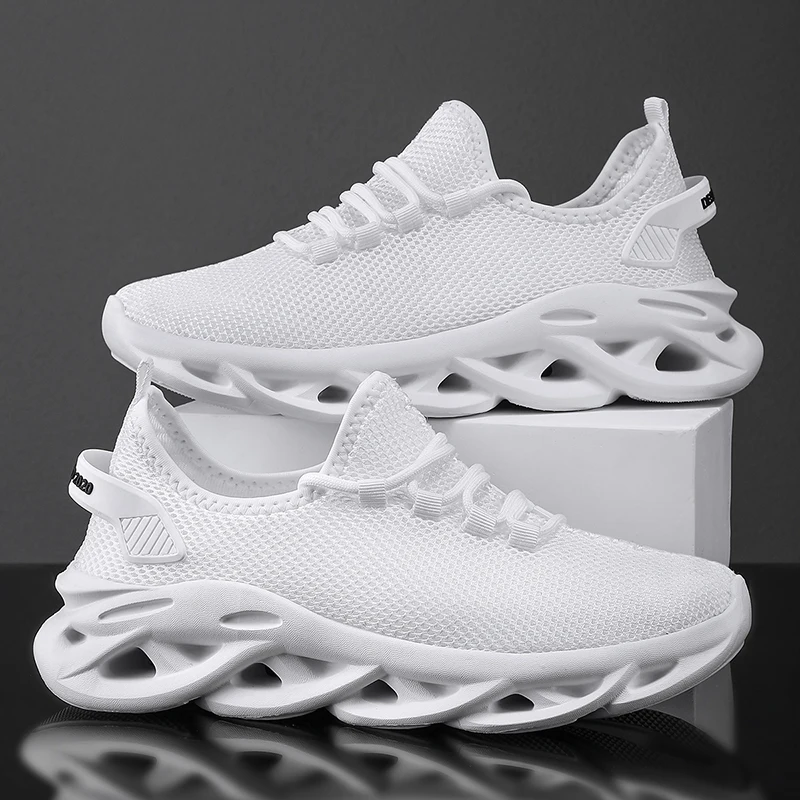 Nexis white mesh running sneaker with hollow outsole and cloud cushioning lightweight breathable design