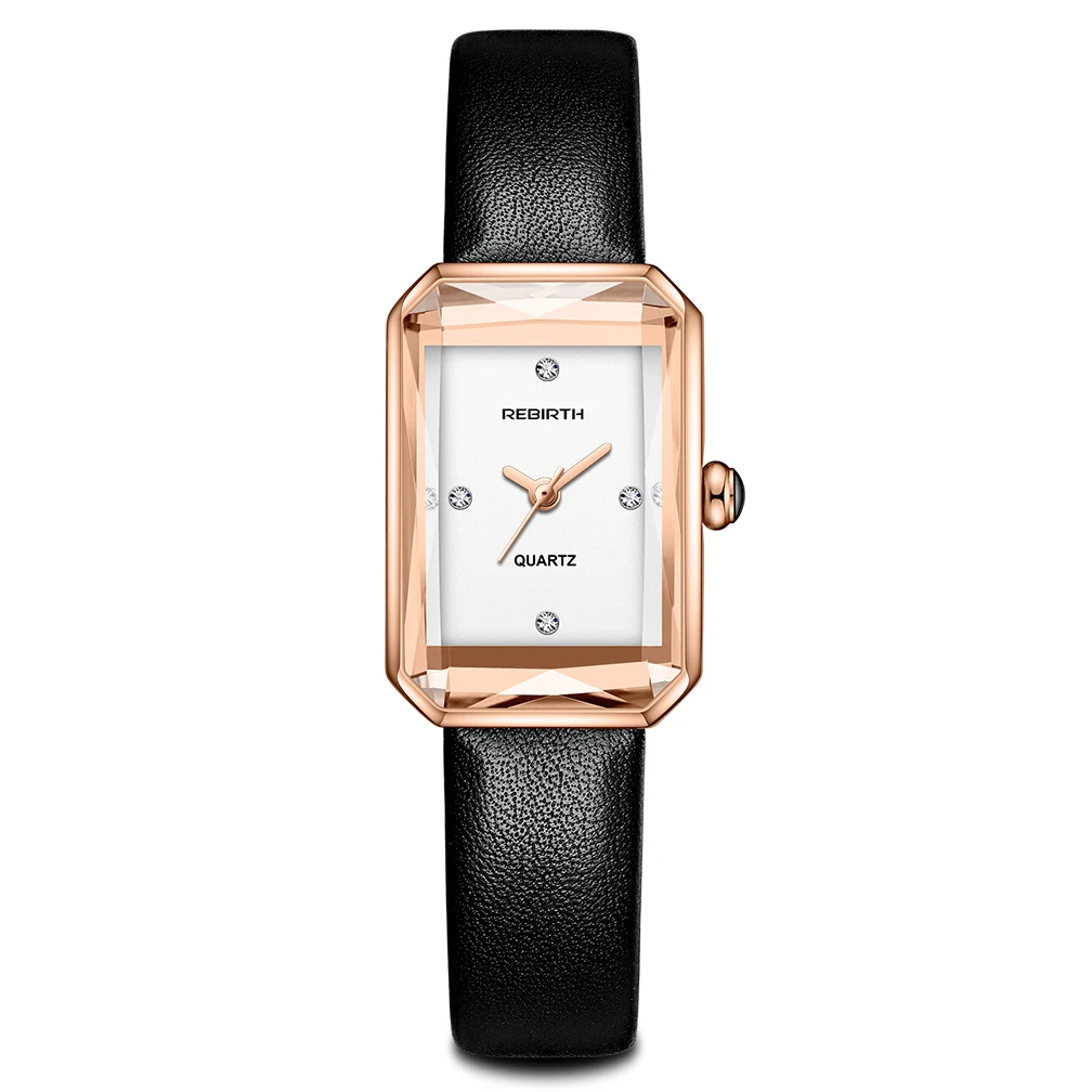 Vela quartz crystal watch minimalist style diamond-cut dial leather strap elegant timepiece