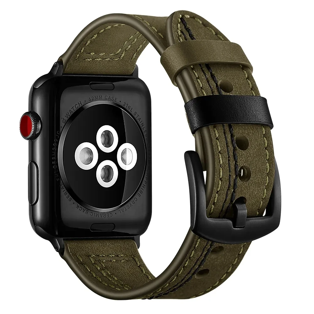 Rugged full-grain leather Apple Watch band with rich patina finish, built for adventurers