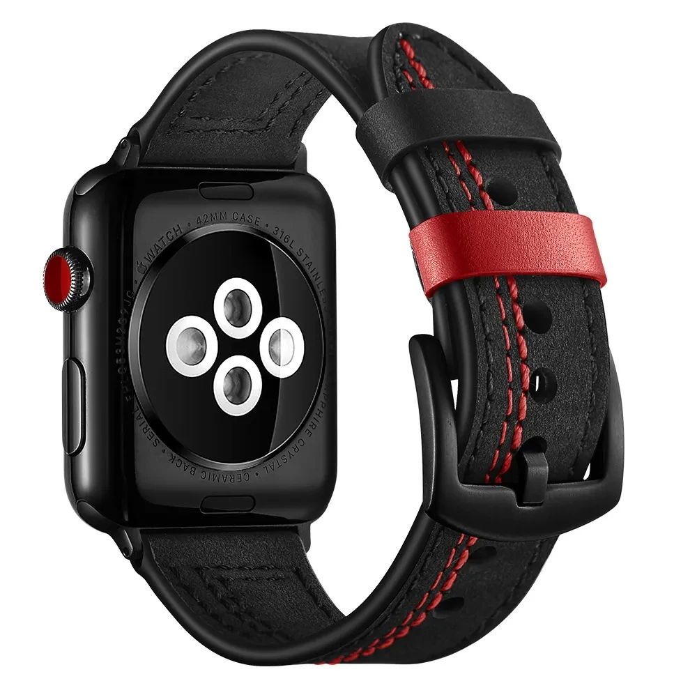 Rugged full-grain leather Apple Watch band in rich patina finish, built for adventurers