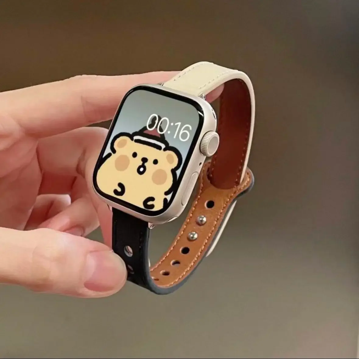 Louvre two-tone genuine leather slim bracelet Apple Watch strap Parisian fashion accessory