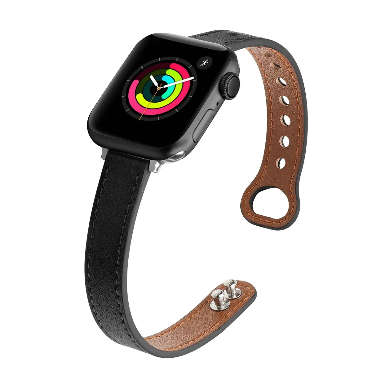 Louvre slim two-tone genuine leather Apple Watch bracelet strap Parisian style accessory