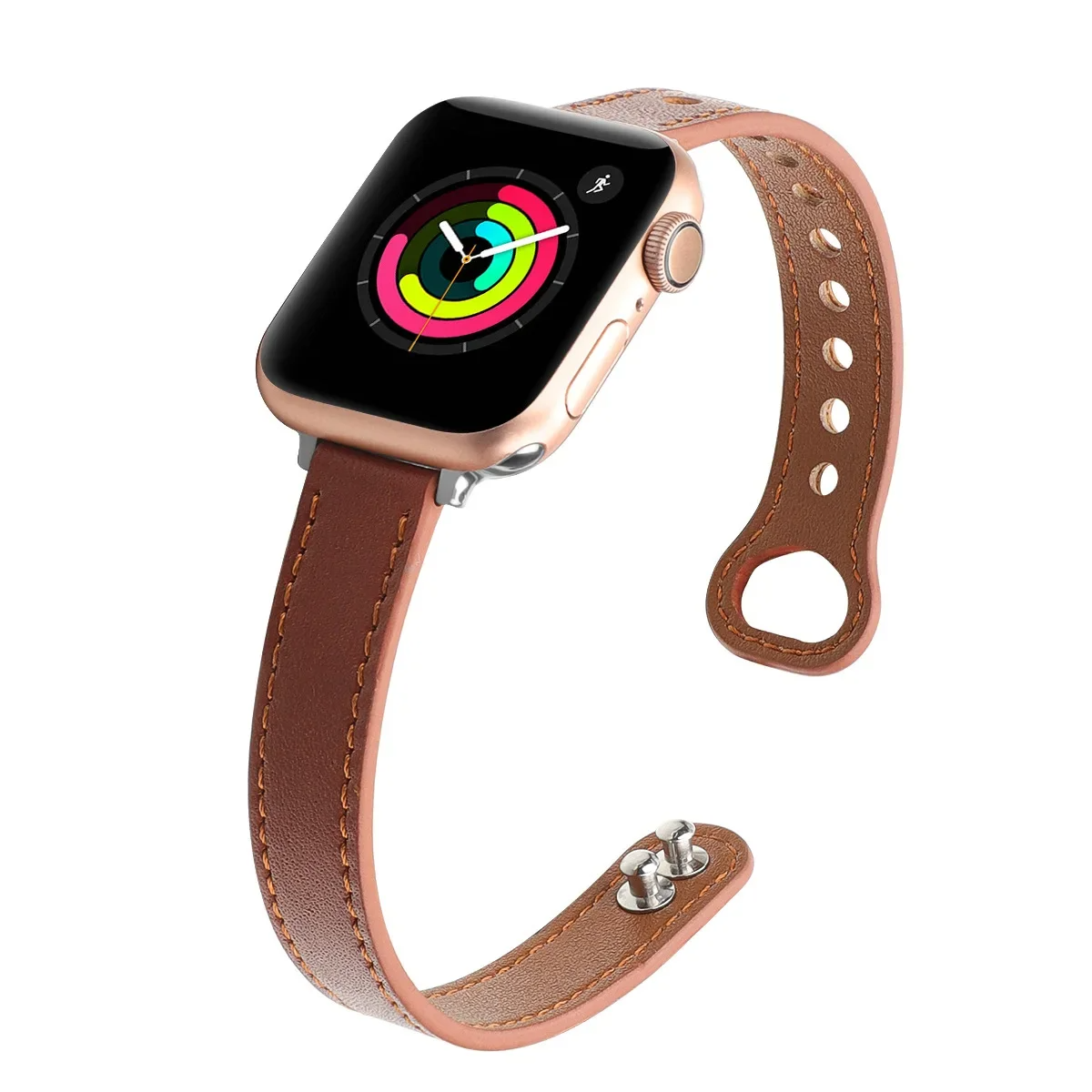 Slim two-tone genuine leather Apple Watch bracelet strap with Parisian-inspired runway design