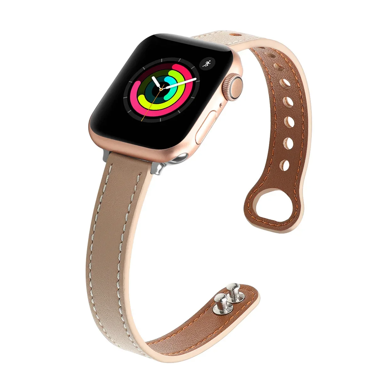 Louvre slim two-tone genuine leather Apple Watch bracelet strap Parisian chic fashion accessory