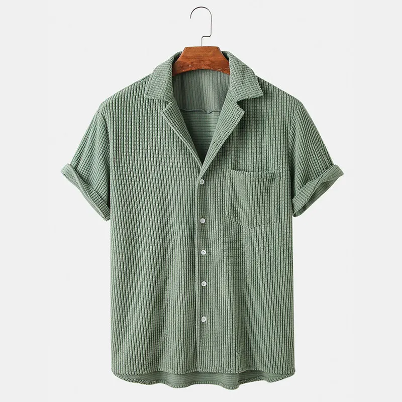Men's light beige waffle-knit button-up shirt relaxed silhouette ultra-soft breathable everyday layer