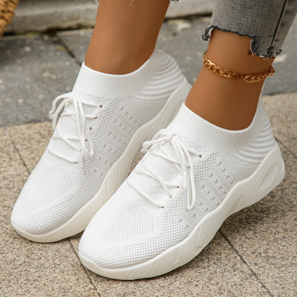 Haven stretch knit sneaker in neutral tones, sock-fit silhouette with ultra-lightweight cloud sole