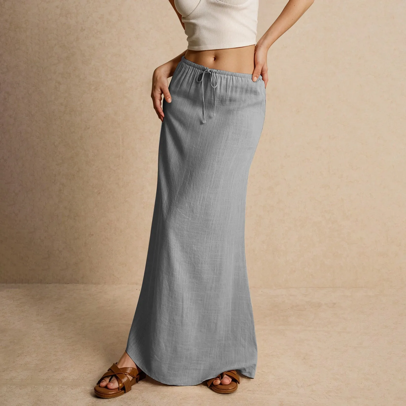Women's maxi drape skirt soft cotton blend full-length silhouette with fluid breathable flow
