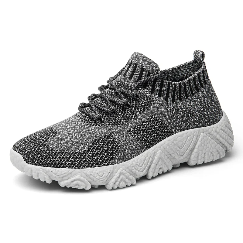 White lightweight stretch-knit running sneaker with deep-tread sole for urban athletes