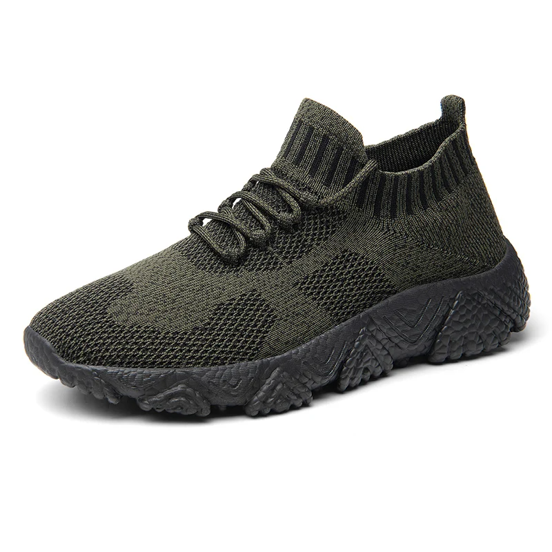 White lightweight stretch-knit running sneaker with deep-tread sole for urban athletes