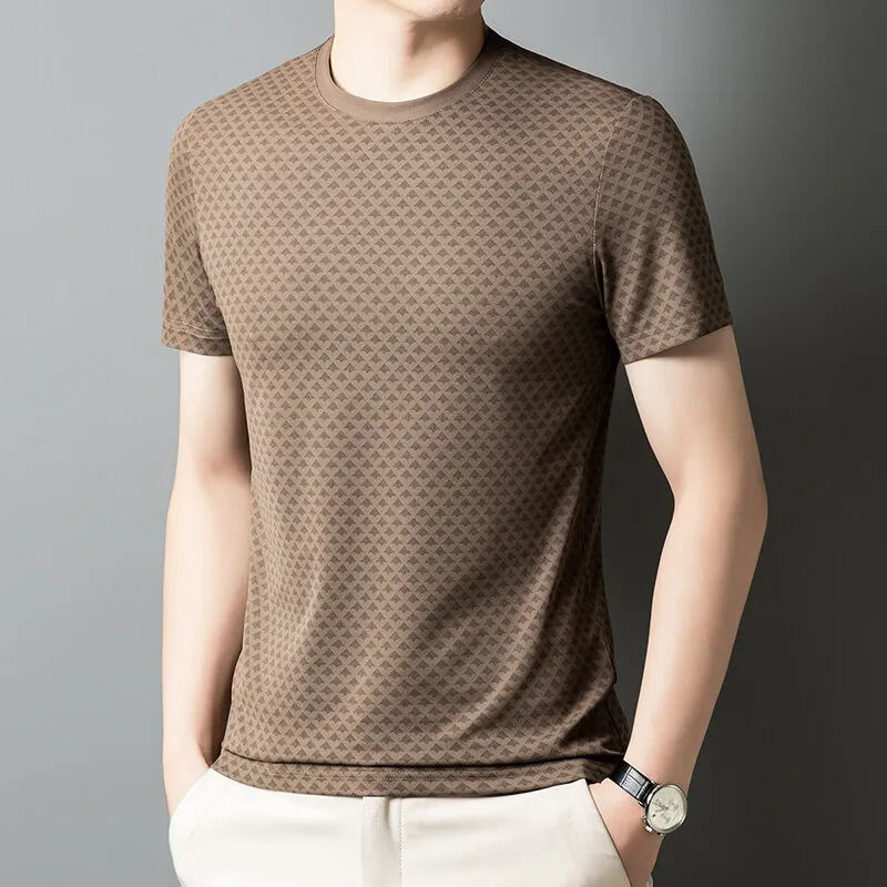 Men's waffle knit shirt sculpted fit silky stretch breathable sweat-wicking textured tee