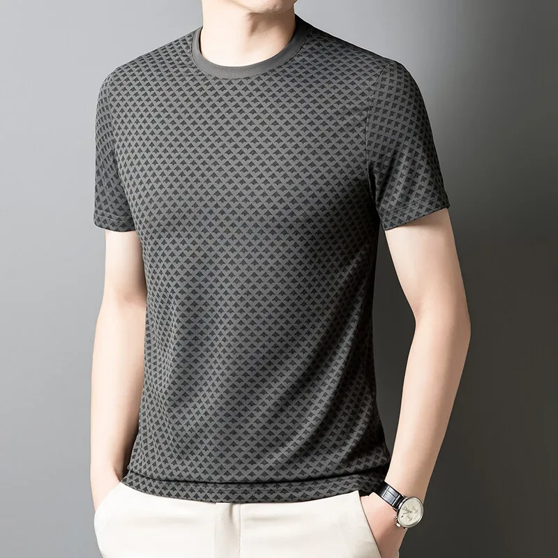 Men's waffle knit shirt sculpted fit silky stretch breathable sweat-wicking geometric texture