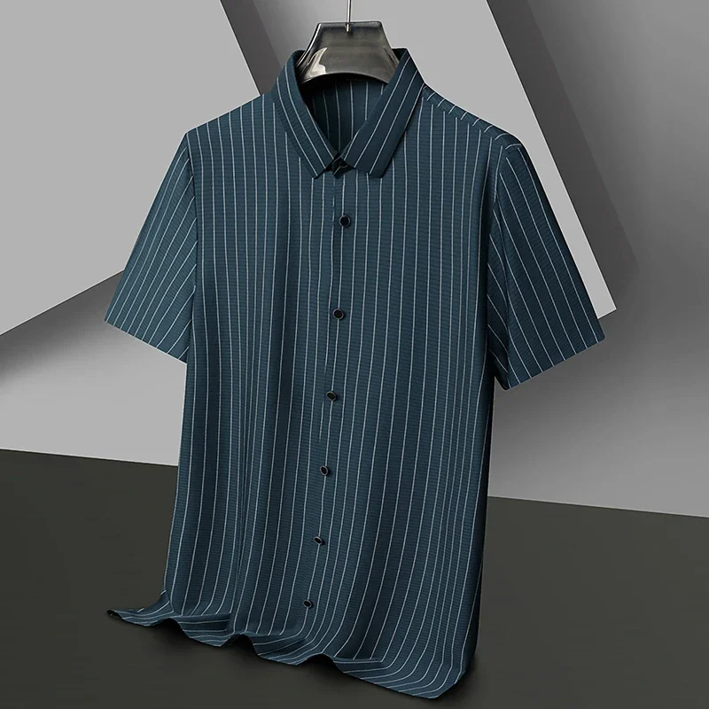 Men's white pinstripe polo shirt lightweight breathable structured collar versatile warm-weather style