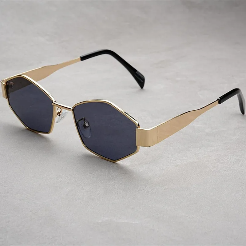 Icon hexagonal sunglasses gold frame UV400 scratch-resistant lenses vintage geometric bold style