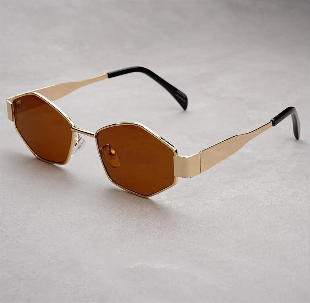 Icon hexagonal sunglasses gold frame UV400 scratch resistant lenses vintage geometric bold style