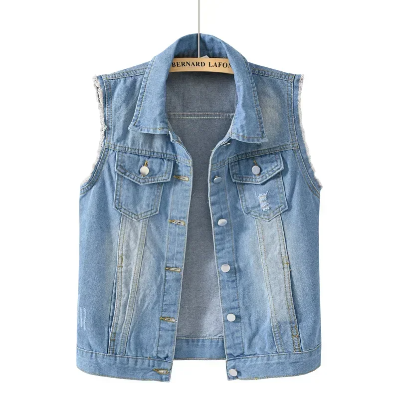 Women's structured denim vest bold color raw edge premium midweight streetwear layering piece