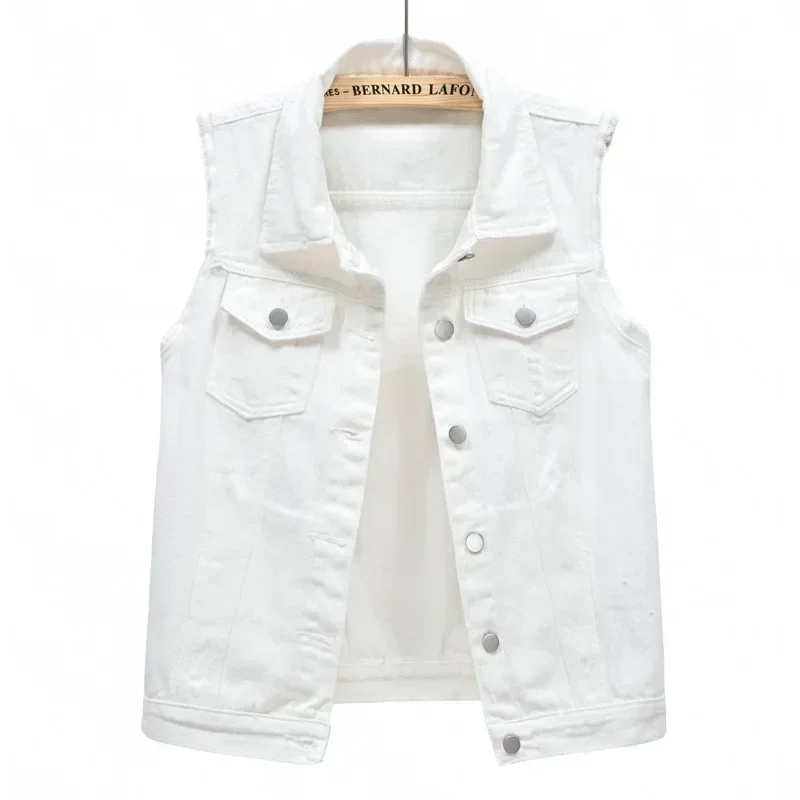 Women's structured denim vest bold color raw edge premium midweight streetwear layering piece