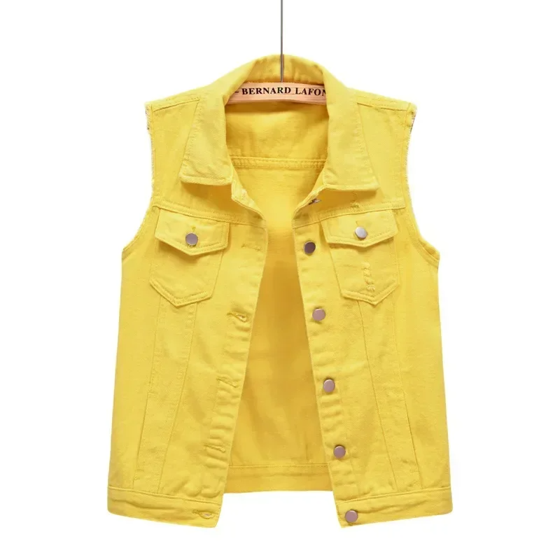 Women's structured denim vest bold color raw edge premium midweight layering piece street style