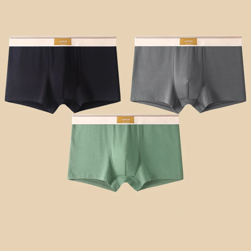 Men's fitted boxer briefs three-piece set solid colors with logo waistband everyday comfort underwear