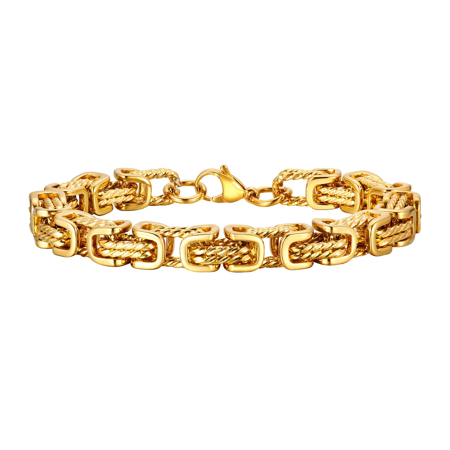 Men's stainless steel chain cuff bracelet with interlocked woven-core links and polished tarnishproof finish