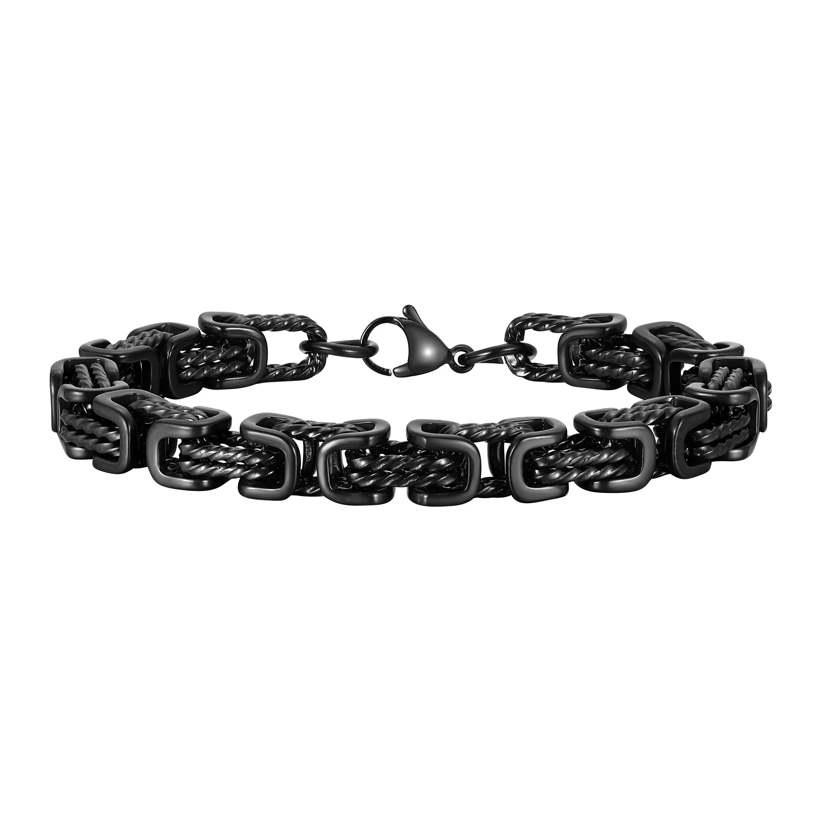 Men's stainless steel chain cuff bracelet with interlocked woven-core links and polished tarnishproof finish