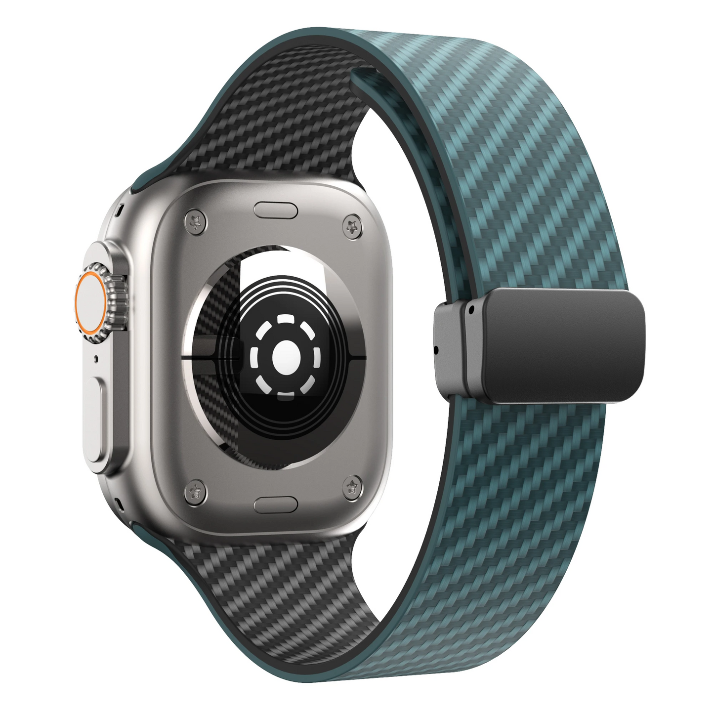 Fury carbon fiber Apple Watch band with dual-lock system, athletic design, bold texture for active wear