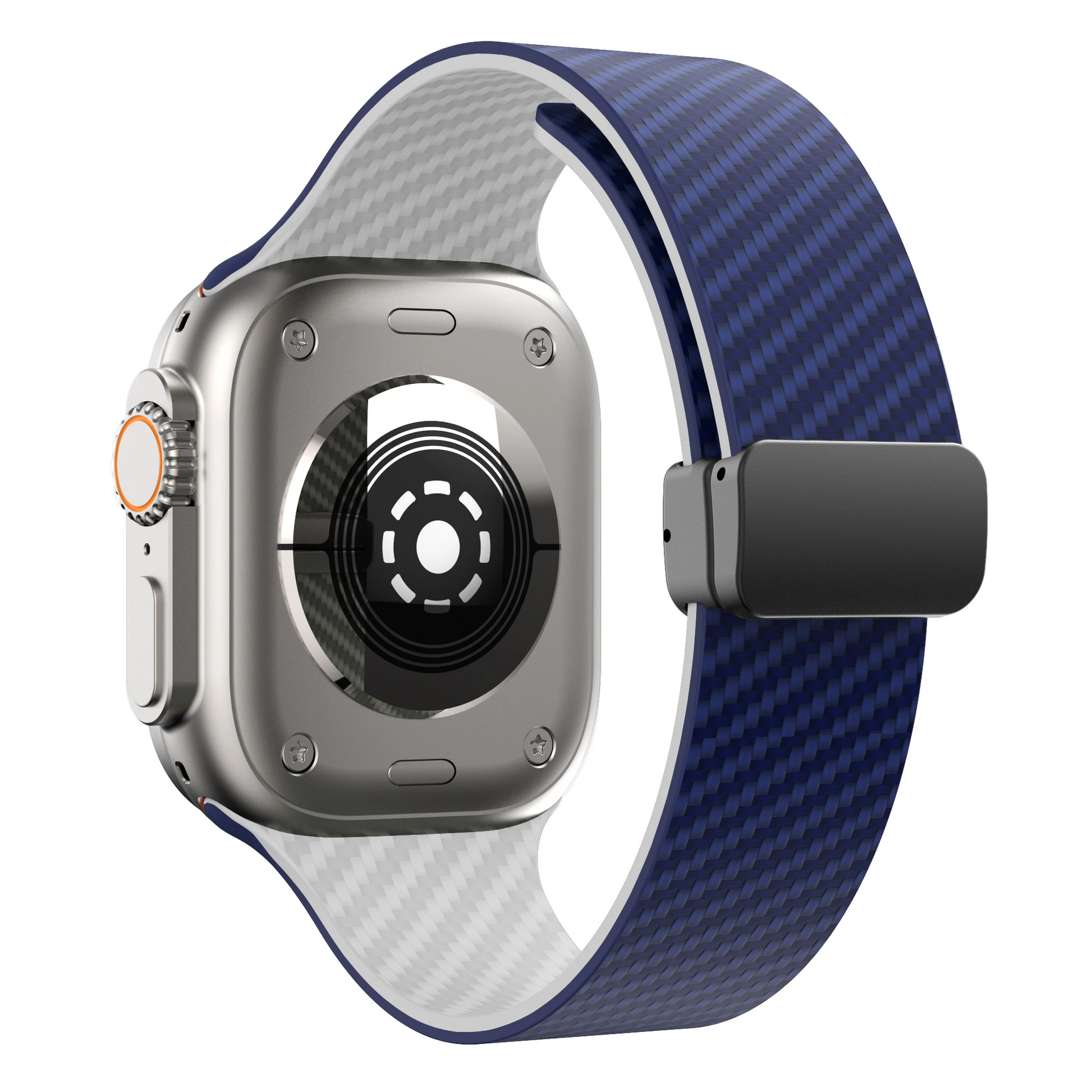 Black carbon fiber Apple Watch band with dual-lock system, athletic performance design for active wear