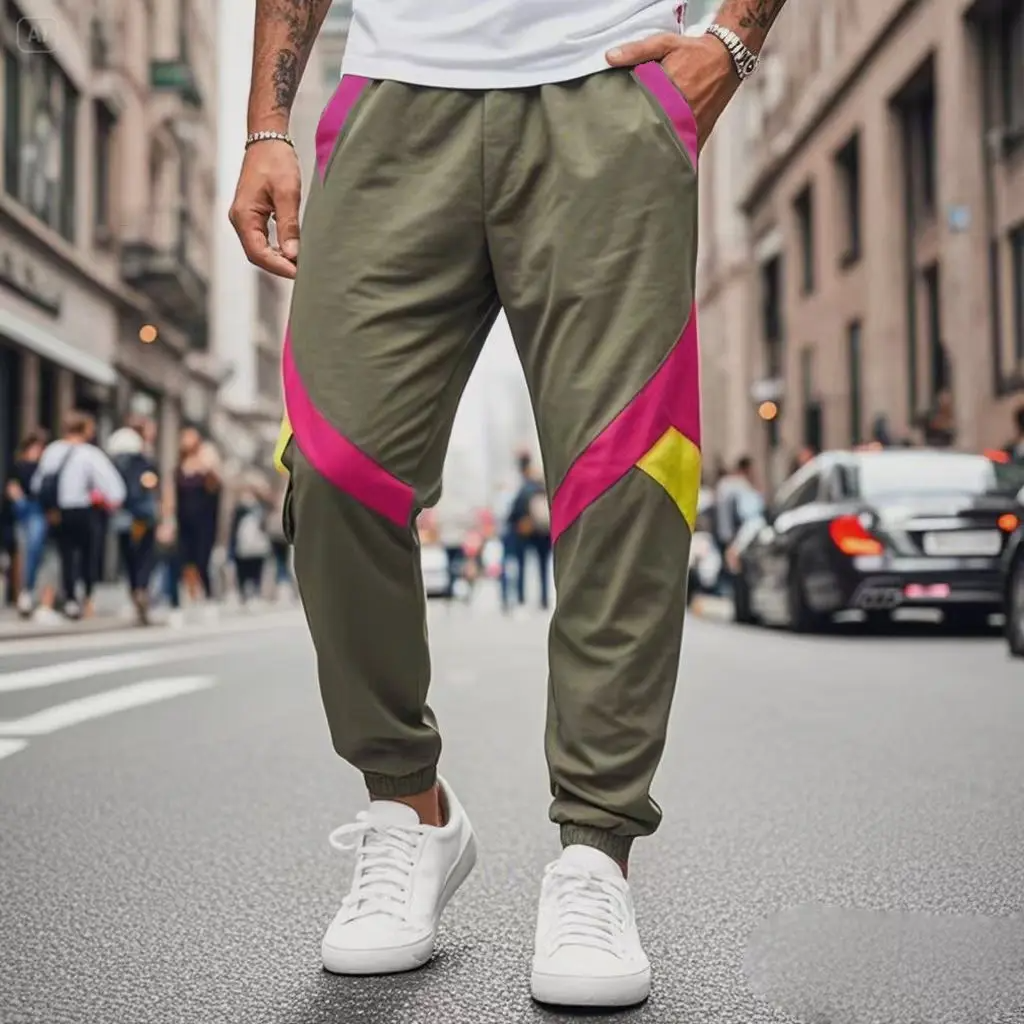 Volt black contrast panel joggers with bold color-block design, lightweight breathable streetwear for urban athletes