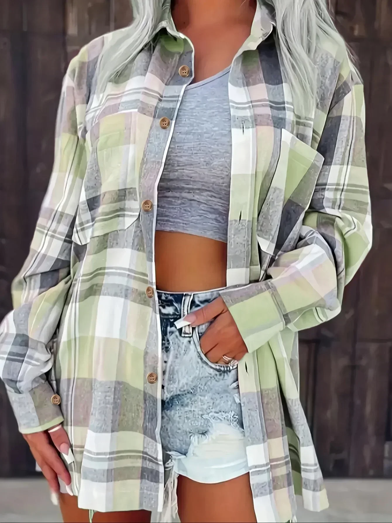 Women's lightweight flannel shirt bold plaid design ultra-soft breathable relaxed casual fit