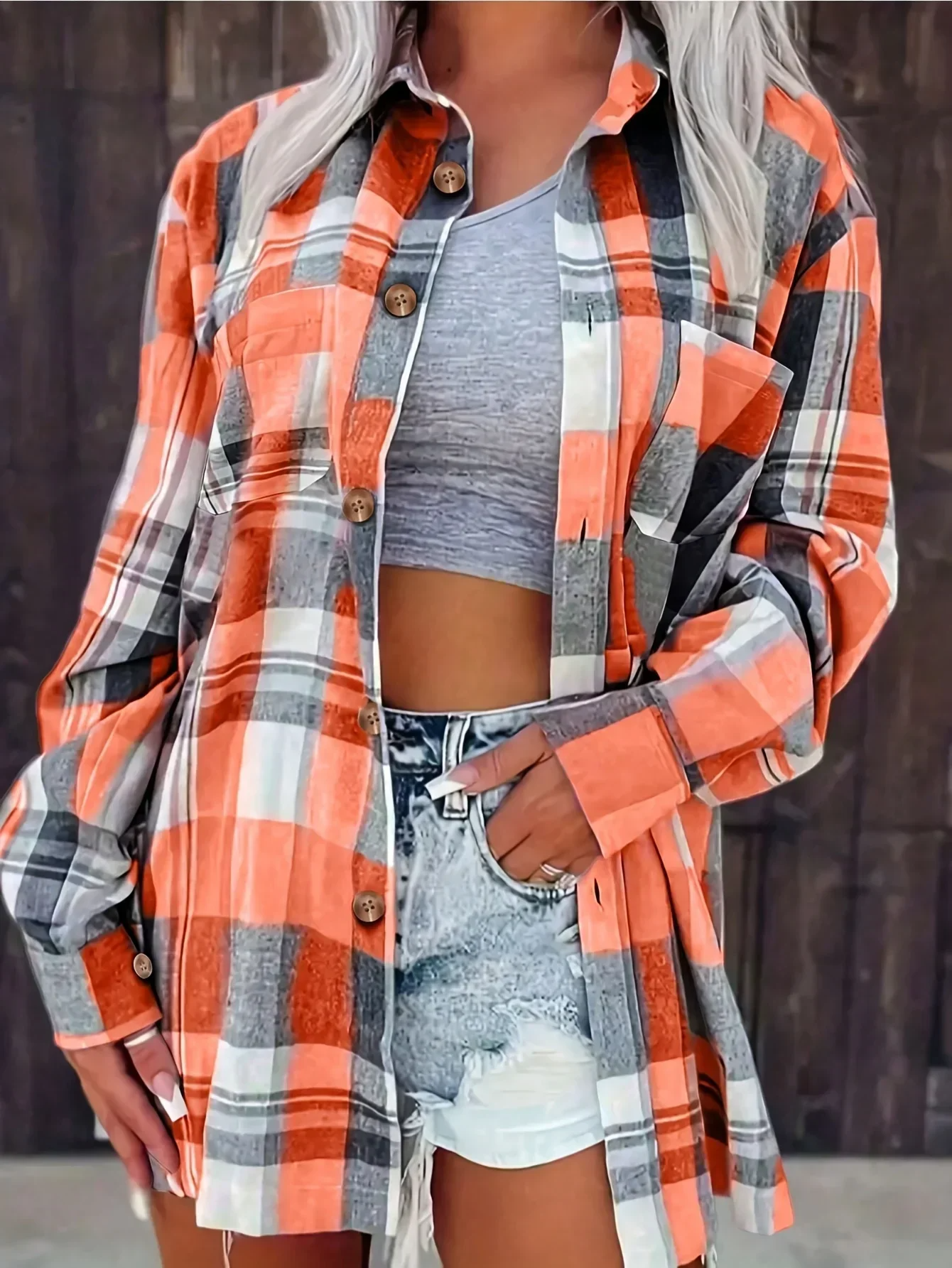 Women's lightweight flannel shirt bold plaid pattern ultra-soft breathable relaxed fit casual layer