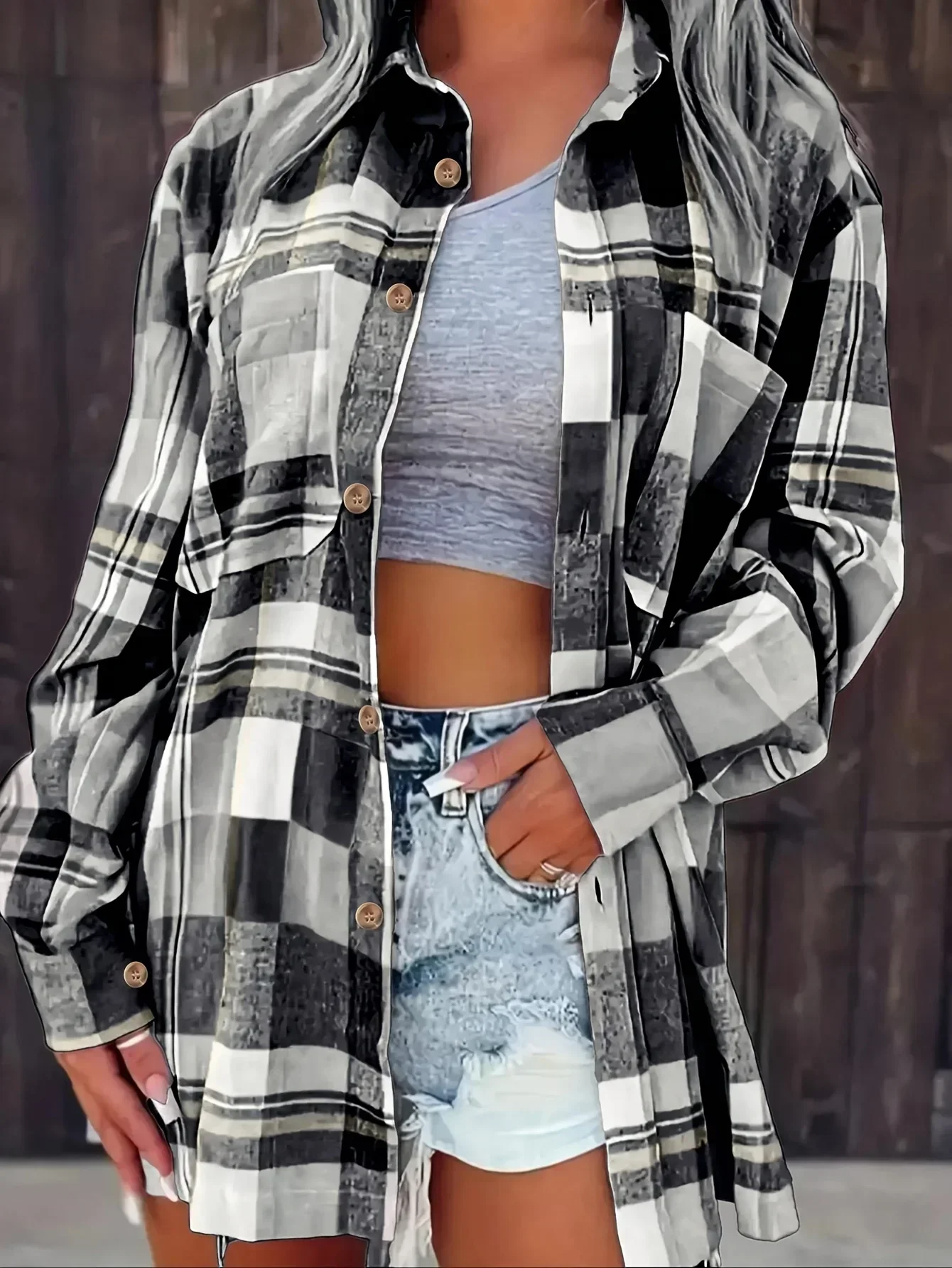 Women's lightweight flannel shirt bold plaid pattern ultra-soft breathable relaxed fit casual layer