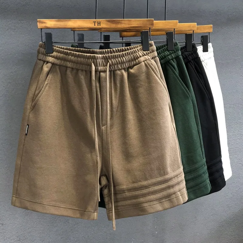 Men's heavyweight striped cotton shorts street-ready fit with adjustable waistband