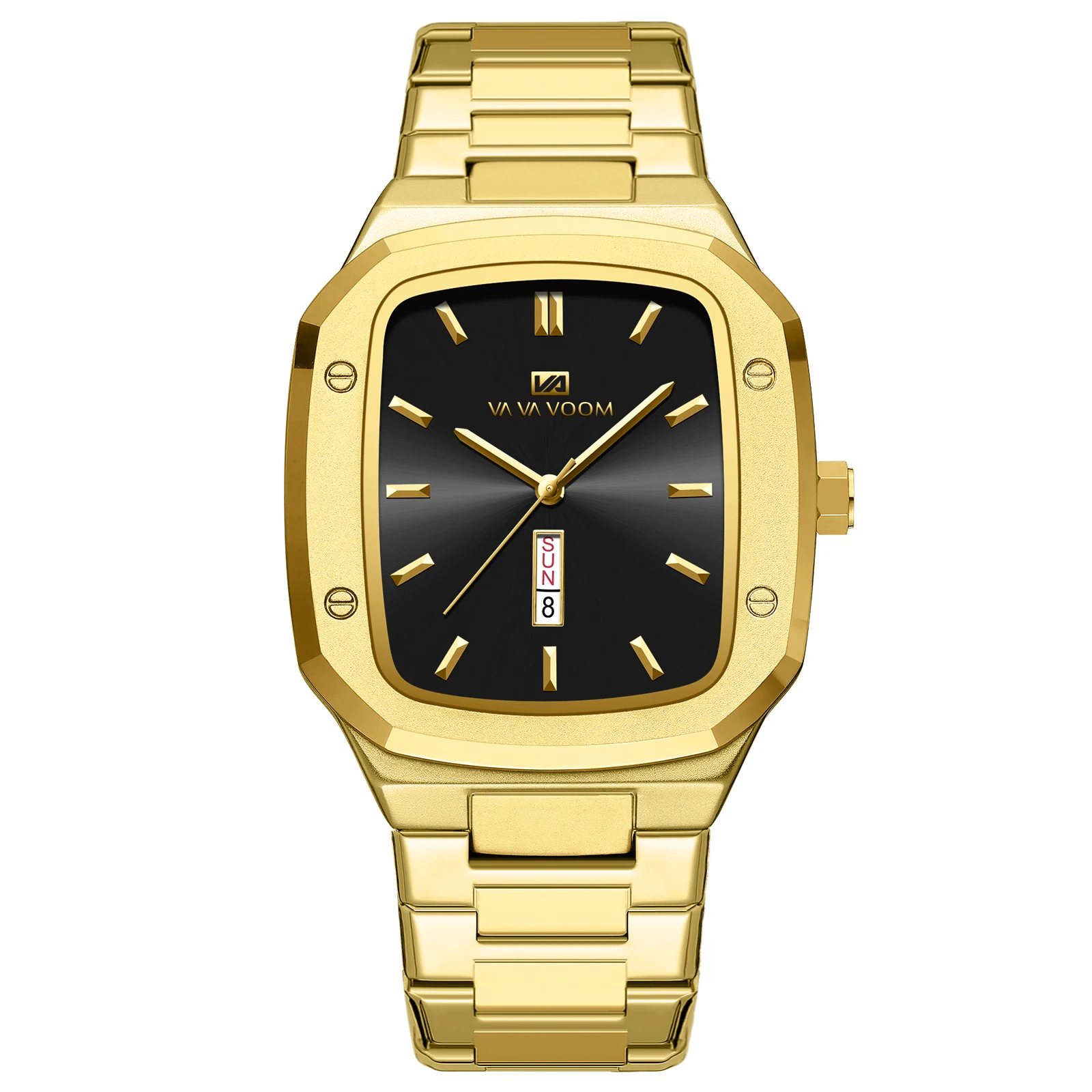 Quadrant Crown square stainless steel watch sapphire blue dial gold bezel bold geometric design